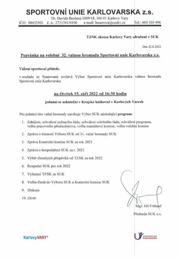 Pozvánka na VH SUK 2022